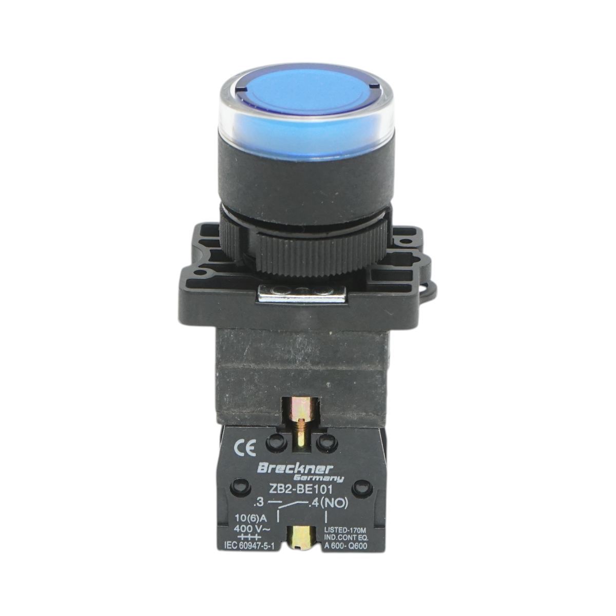 Pulsante indicatore LED blu con resistenza integrata 1NO, 24V, LAY5 Breckner Germany