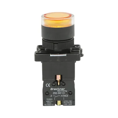 Pulsante indicatore LED giallo con resistenza integrata 1NO, 24V LAY5 Breckner Germany
