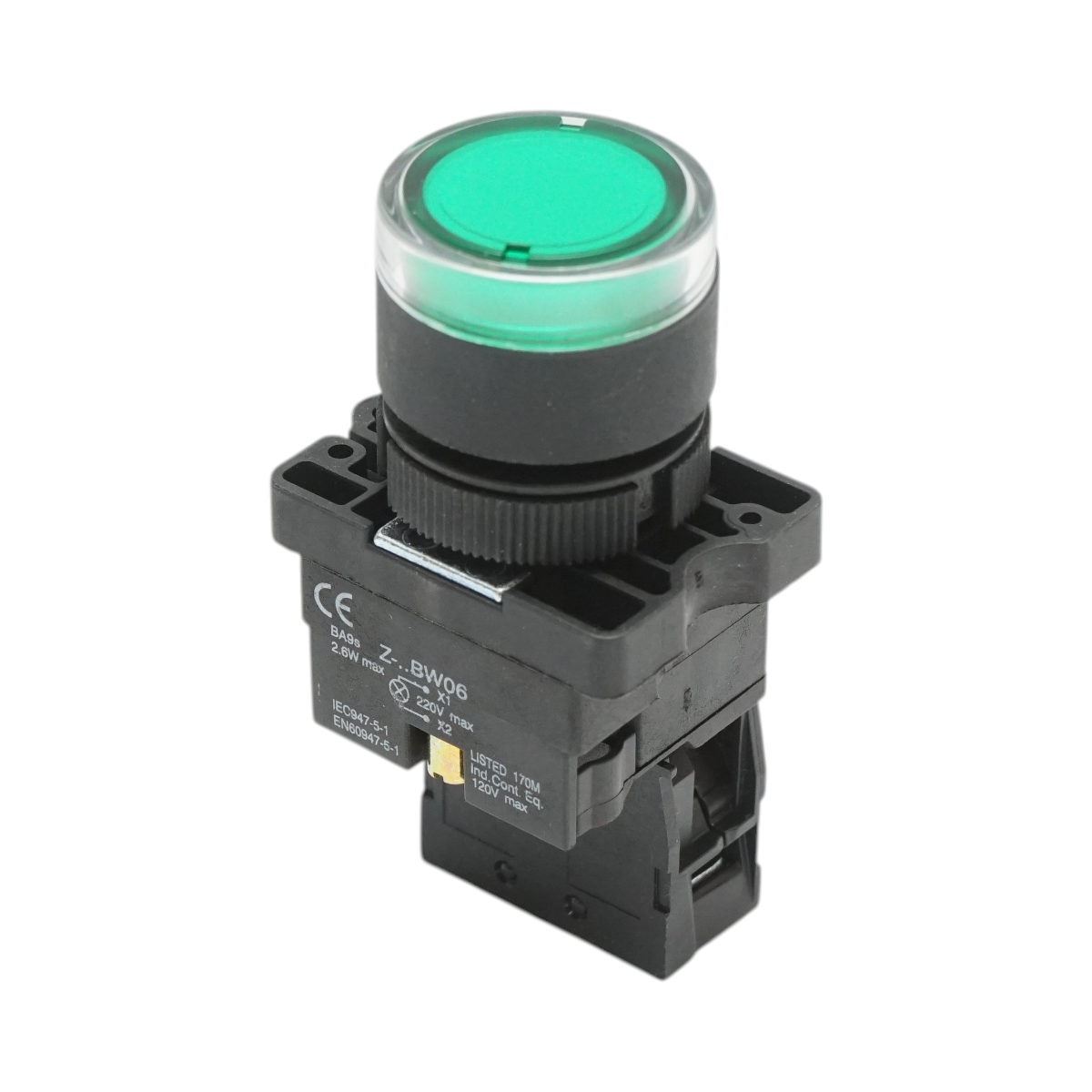 Pulsante indicatore LED verde con resistenza integrata 1NO, 220V, LAY5 Breckner Germany - immagine 3