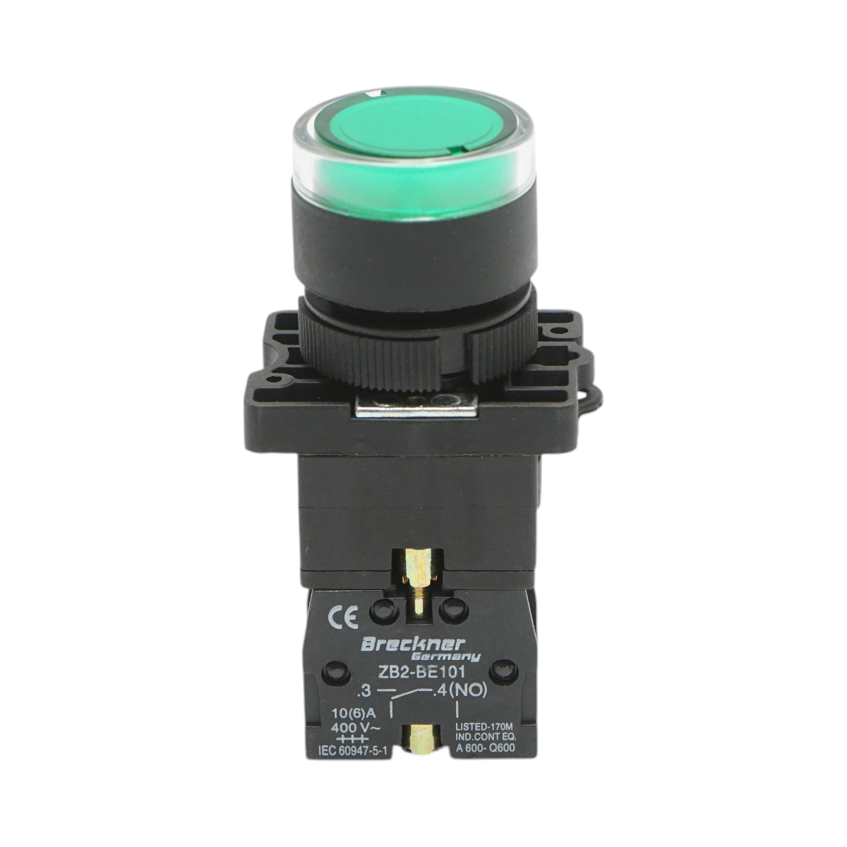 Pulsante indicatore LED verde con resistenza integrata 1NO, 220V, LAY5 Breckner Germany