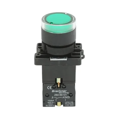 Pulsante indicatore LED verde con resistenza integrata 1NO, 24V LAY5 Breckner Germany