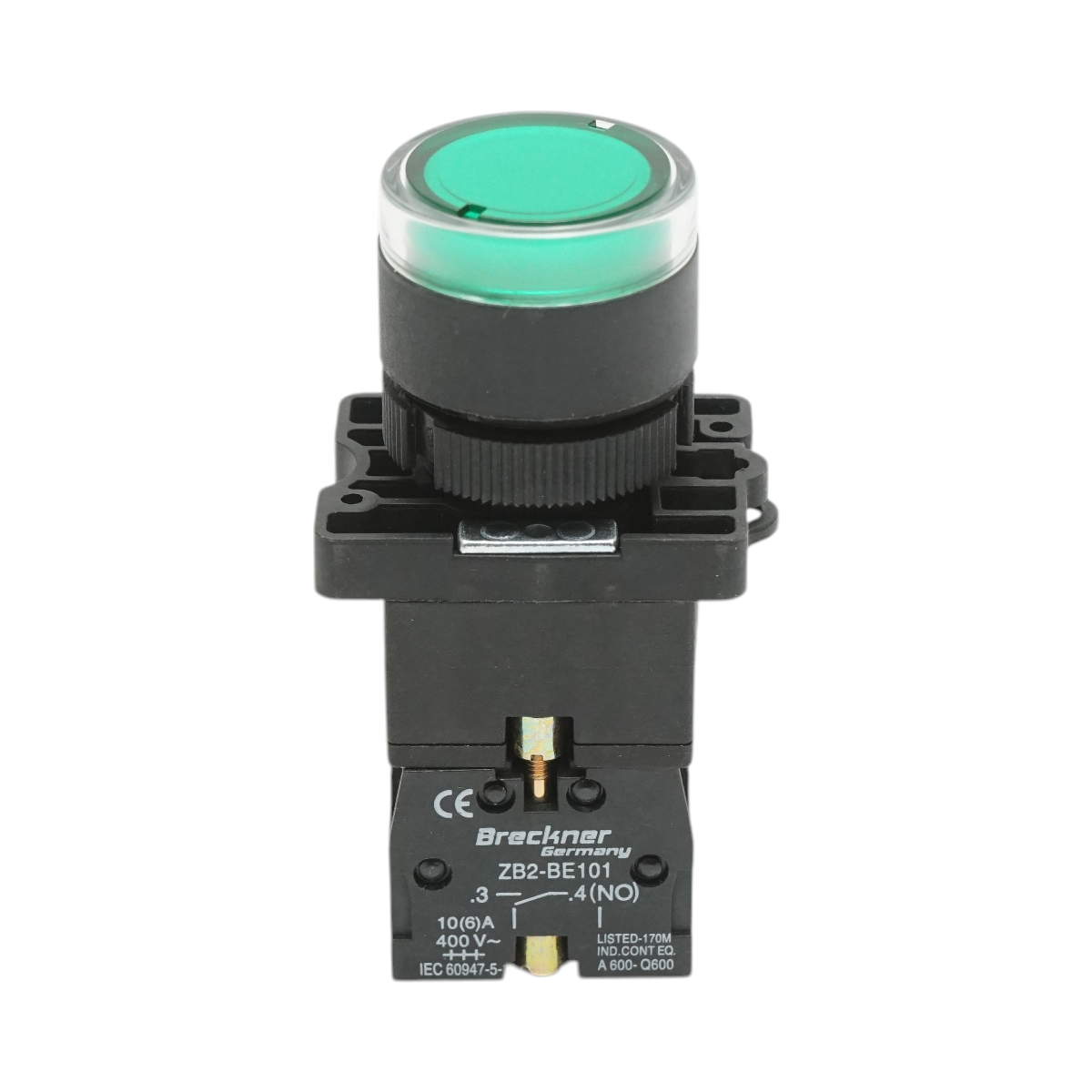 Pulsante indicatore LED verde con resistenza integrata 1NO, 24V LAY5 Breckner Germany