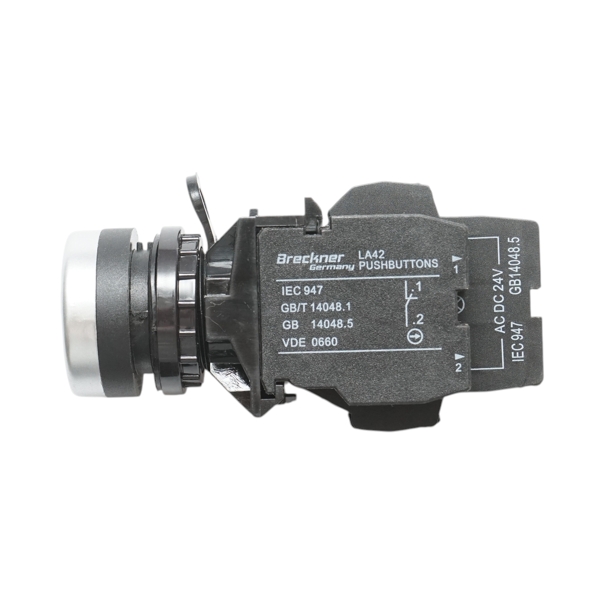 Pulsante luminoso 24V AC/DC LED verde con ritorno 1NO+1NC, 10A/600V AC, 1A/250V DC LA42 Breckner Germany - immagine 4
