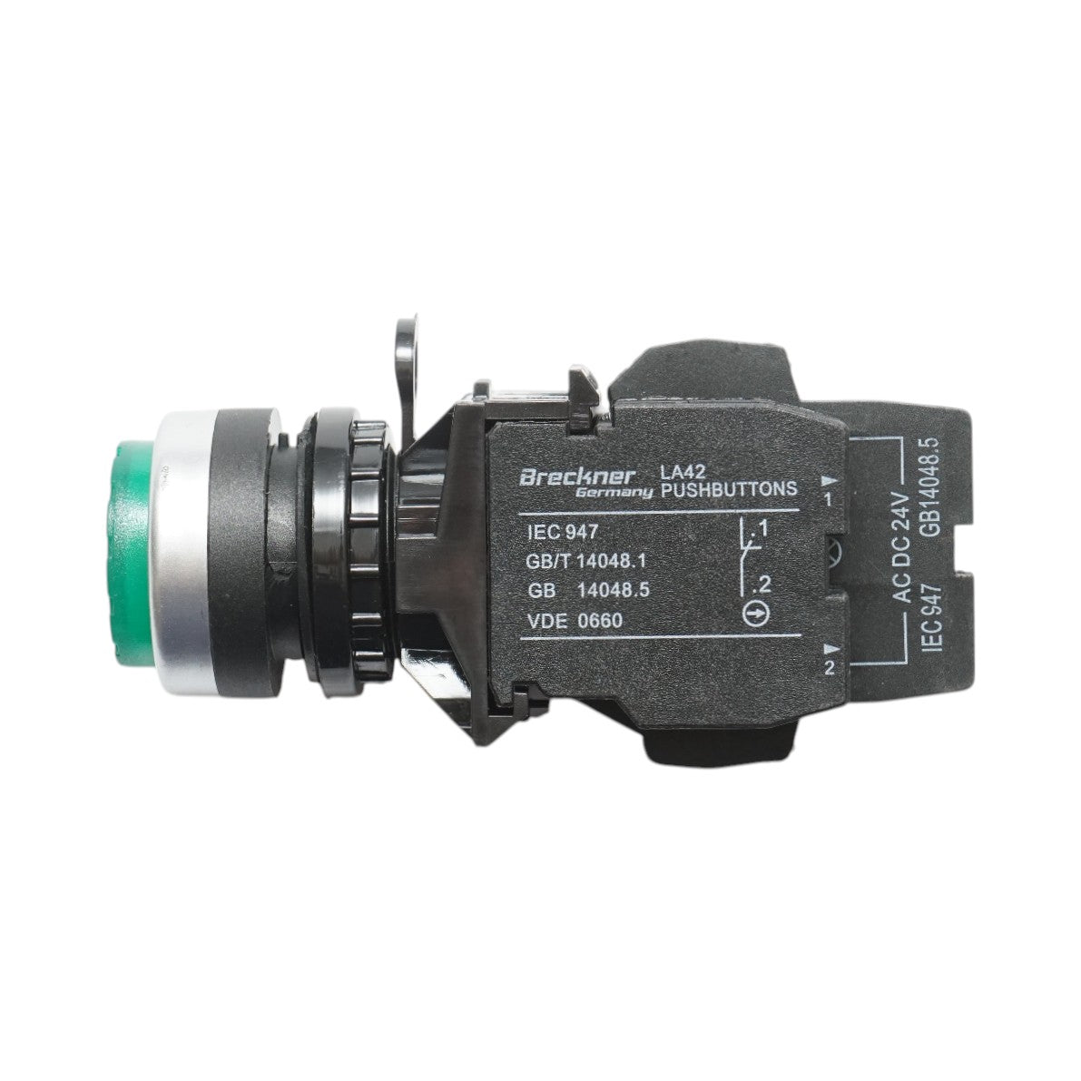 Pulsante luminoso convesso 24V AC/DC LED verde con ritorno 1NO+1NC, 10A/600V AC, 1A/250V DC LA42 Breckner Germany - immagine 4