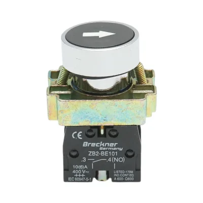 Pulsante nero con ritorno e marcatura 1NO, 400V/10A, LAY5 Breckner Germany