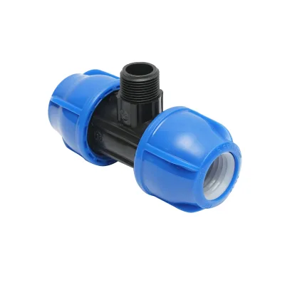 Quadrato a T di compressione con filettatura esterna maschio a 90 gradi D32x32mmx3/4, PN16 bar per sistemi di irrigazione. - immagine 2