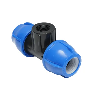Quadrato a T di compressione con filettatura interna femmina a 90 gradi D32x32mmx3/4, PN16 bar per sistemi di irrigazione. - immagine 2
