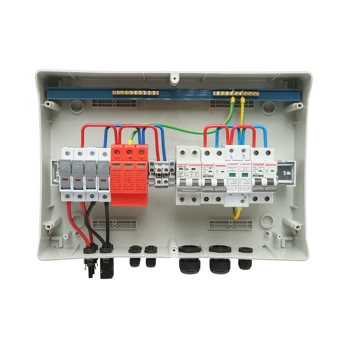 Quadro di protezione DC/AC equipaggiato per sistemi fotovoltaici da 3–5 kW, con protezione per batterie da 125 Ah, per inverter ON/OFF Grid prosumer. - immagine 5