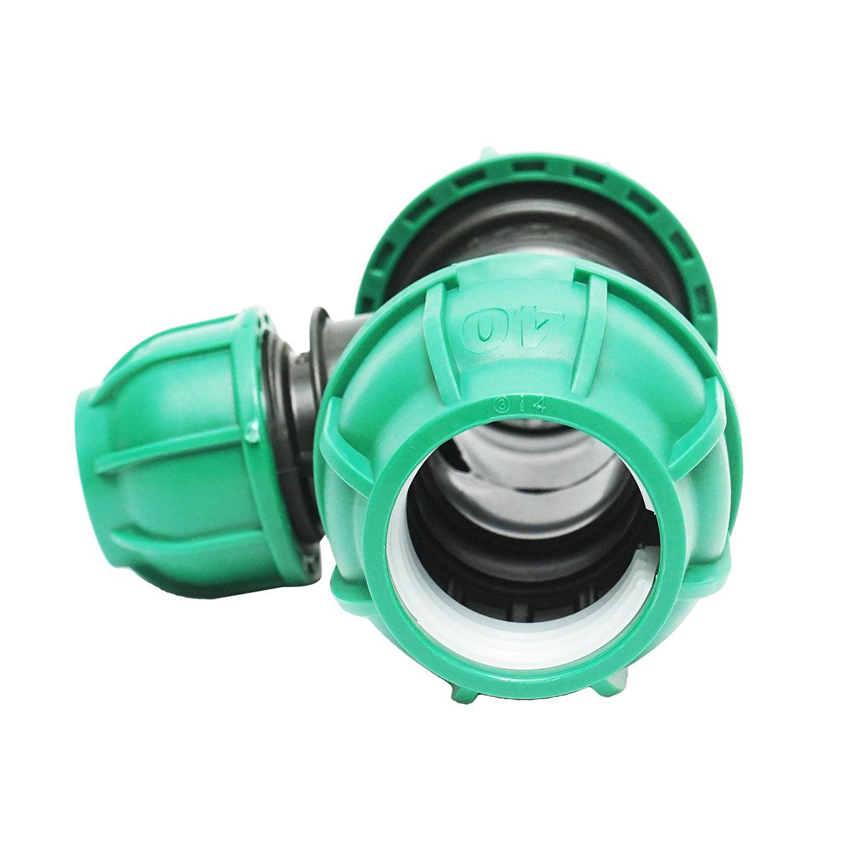 Raccordo a Compressione a "T" 40mm X 25mm X 40mm per sistemi irrigazione Raccordo/Manicotto/Connettore Giunto a T per tubo irigazione - immagine 3