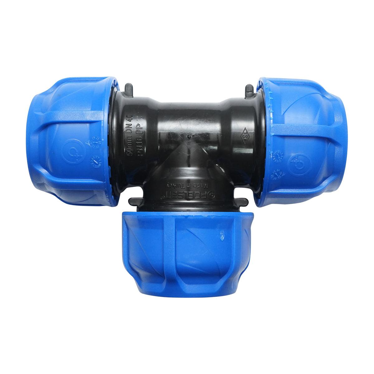 Raccordo a Compressione a "T" 50mm X 50mm X 50mm per sistemi irrigazione Raccordo/Manicotto/Connettore Giunto a T per tubo irigazione - immagine 2