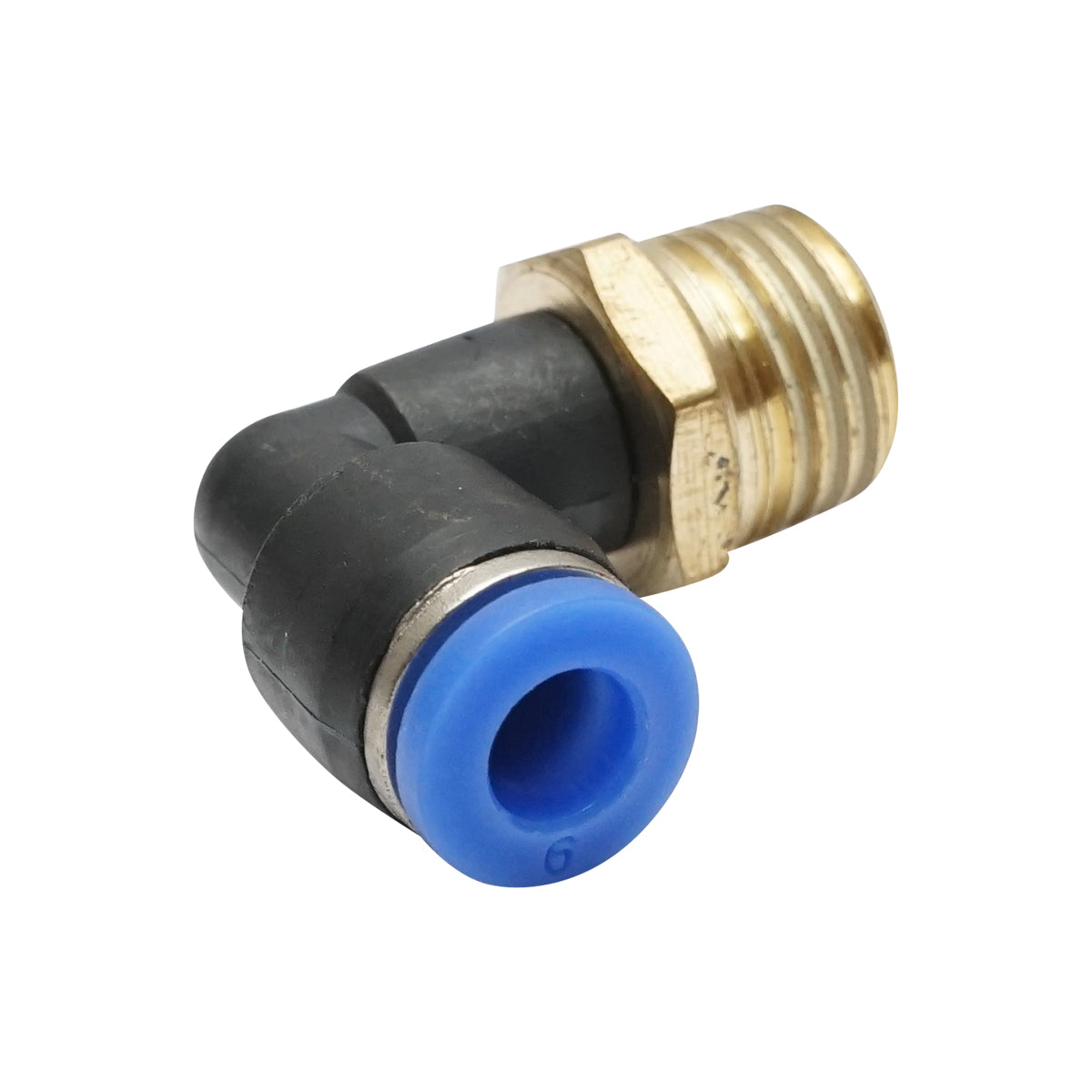Raccordo rapido a gomito in plastica e vite in metallo fi 6 con 1/4 - immagine 3