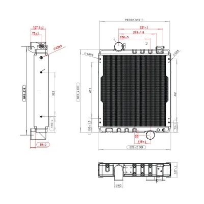 Radiatore raffreddamento acqua a 4 file di celle per John Deere serie 6000, 6005, 6010, 8000 codice OEM AL110865, AL115002, AL115731, AL118774, AL118775, AL78001, 7700042320, 74712038 - immagine 2