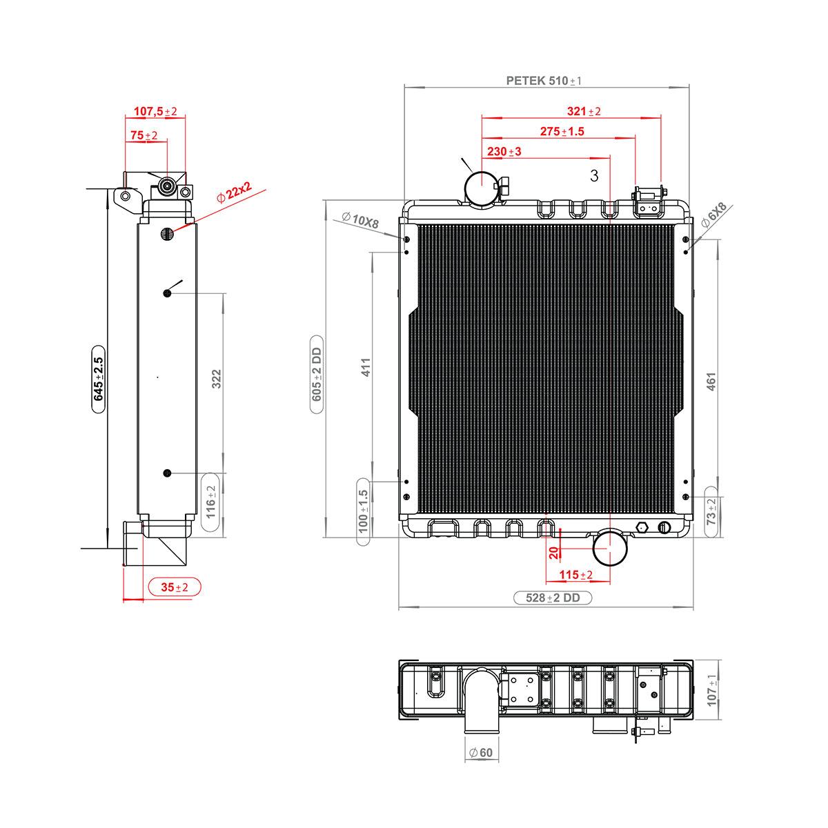 Radiatore raffreddamento acqua a 4 file di celle per John Deere serie 6000, 6005, 6010, 8000 codice OEM AL110865, AL115002, AL115731, AL118774, AL118775, AL78001, 7700042320, 74712038 - immagine 2