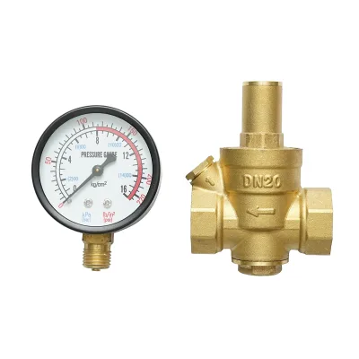 Regolatore di pressione dell'acqua da 3/4-3/4, regolabile con filtro e manometro DN20 per impianti solari residenziali.