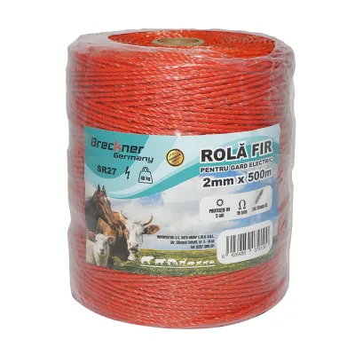 Rotolo di filo arancione da 2 mm, 3x0,15 mm in acciaio inox SS, 15 Ohm/m, recinzione elettrica da 500 m Breckner Germany