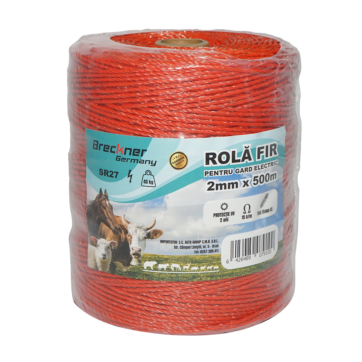 Rotolo di filo arancione da 2 mm, 3x0,15 mm in acciaio inox SS, 15 Ohm/m, recinzione elettrica da 500 m Breckner Germany