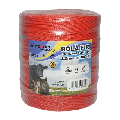 Rotolo di filo arancione da 2,5 mm, 3x0,15 mm in acciaio inox SS, 15 Ohm/m, recinzione elettrica da 1000 m Breckner Germany