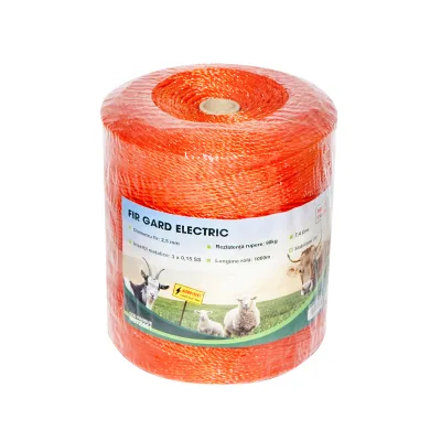Rotolo di filo arancione, diametro 2.5 mm, inserto metallico 3x0.15 mm SS, resistenza 7.4 Ohm/m, 1000 m per recinzione elettrica, Mezofarm