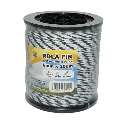 Rotolo di filo bianco e nero da 6 mm, acciaio inox 6x0,3 mm, 1,95 Ohm/m, recinzione elettrica da 200 m Breckner Germany - immagine 2