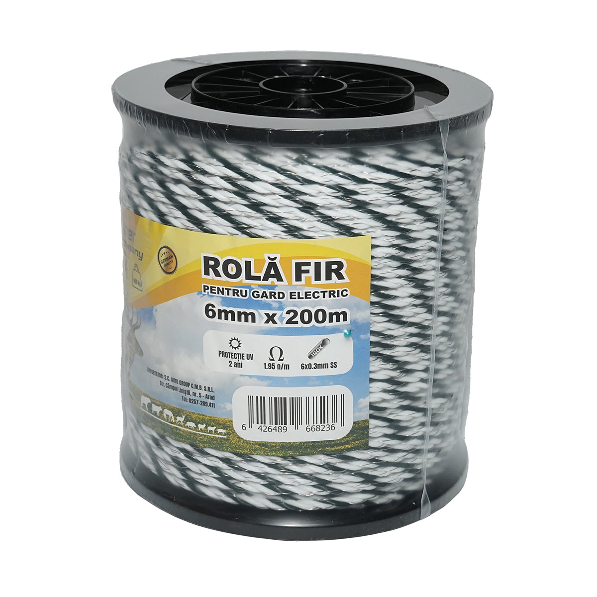 Rotolo di filo bianco e nero da 6 mm, acciaio inox 6x0,3 mm, 1,95 Ohm/m, recinzione elettrica da 200 m Breckner Germany - immagine 2