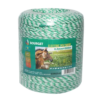 Rotolo di filo bianco-verde, diametro 2.5 mm, 4x0.2 mm SS, 500 m per recinzione elettrica, resistenza 7 Ohm, Bourget - immagine 2