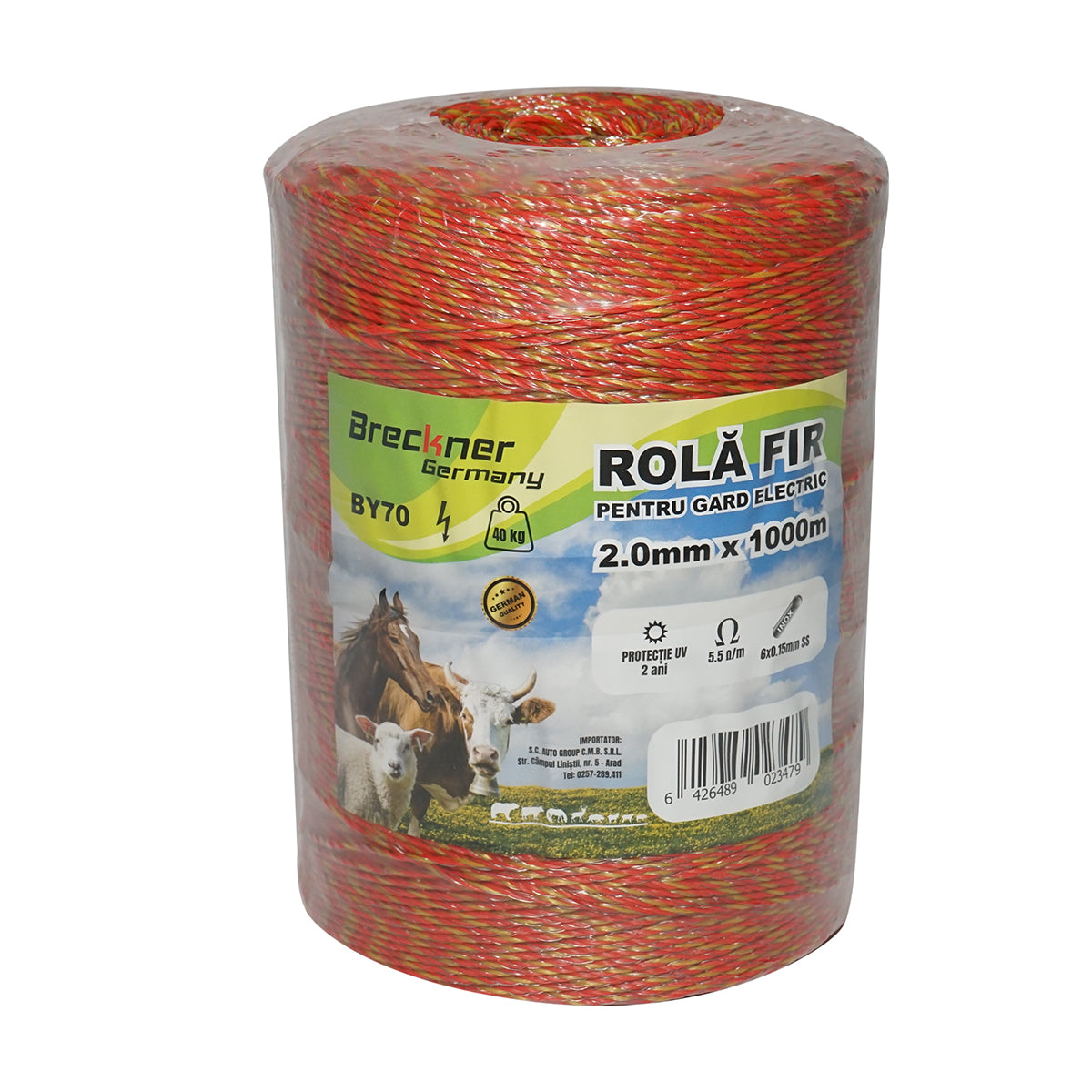 Rotolo di filo giallo-rosso 2 mm, 6x0,15 mm acciaio inox SS, 5,5 Ohm/m recinzione elettrica 1000 m Breckner Germany