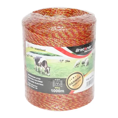 Rotolo di filo giallo-rosso per recinto elettrico da 2 mm. 6x0.15mm 8 Ohm / m SS, recinto elettrico Breckner 1000m