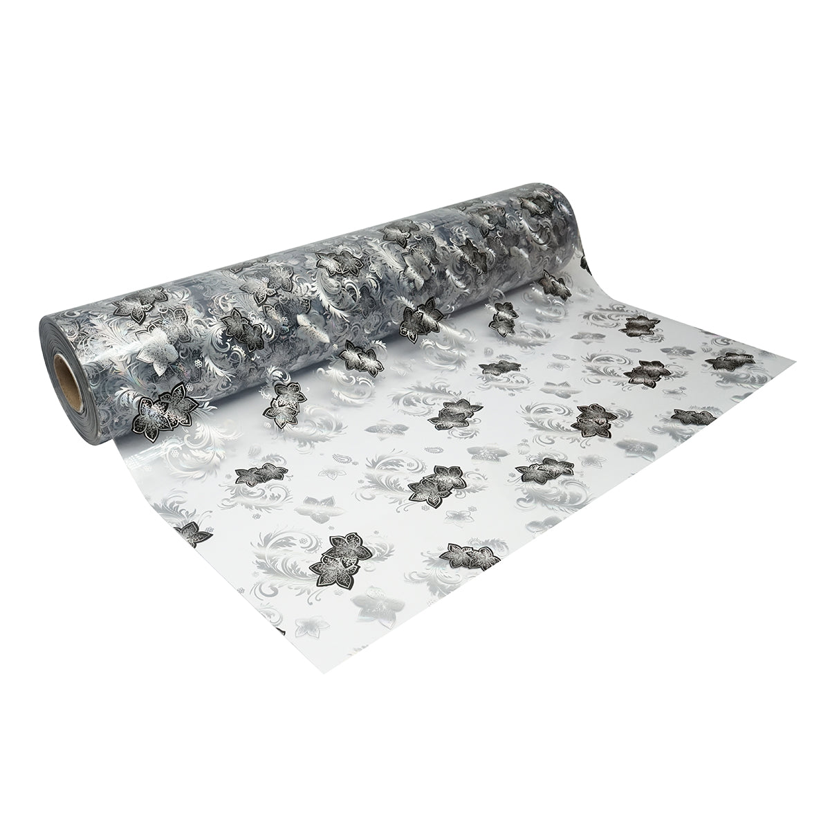 Rotolo pellicola protettiva per tavolo in PVC siliconato trasparente – modello floreale nero Materiale: PVC siliconato trasparente  Dimensioni rotolo: 1,00 × 20 m Breckner Germany - immagine 6