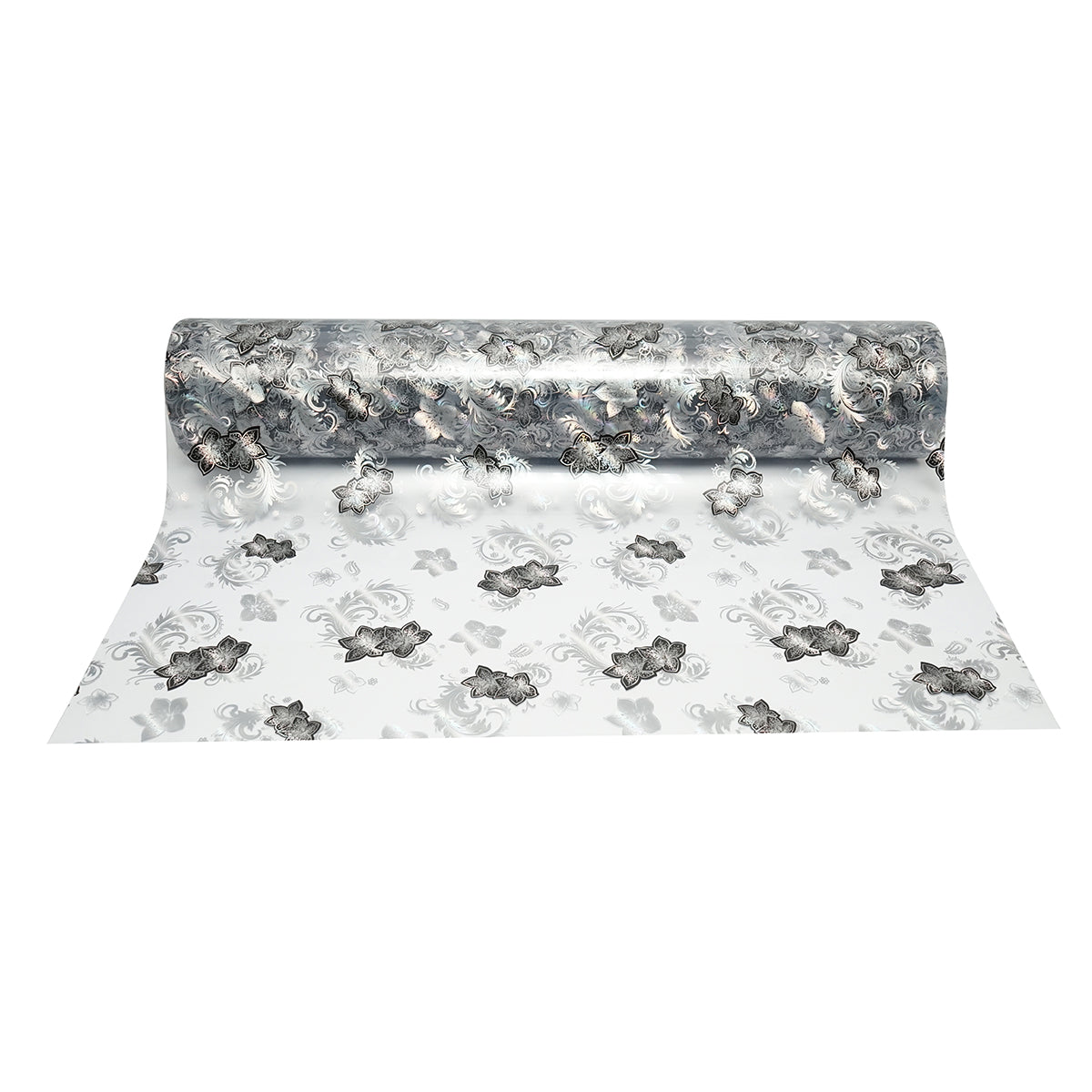 Rotolo pellicola protettiva per tavolo in PVC siliconato trasparente – modello floreale nero Materiale: PVC siliconato trasparente  Dimensioni rotolo: 1,00 × 20 m Breckner Germany - immagine 2