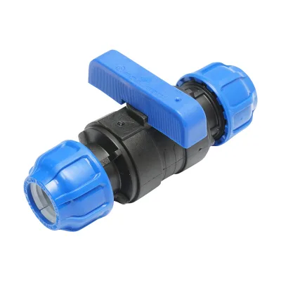 Rubinetto a sfera con giunto D32x32mm, PN10, per sistemi di irrigazione.