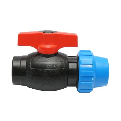 Rubinetto a sfera con giunto di collegamento filettato internamente D40x1-1/4, PN16 per sistemi di irrigazione.