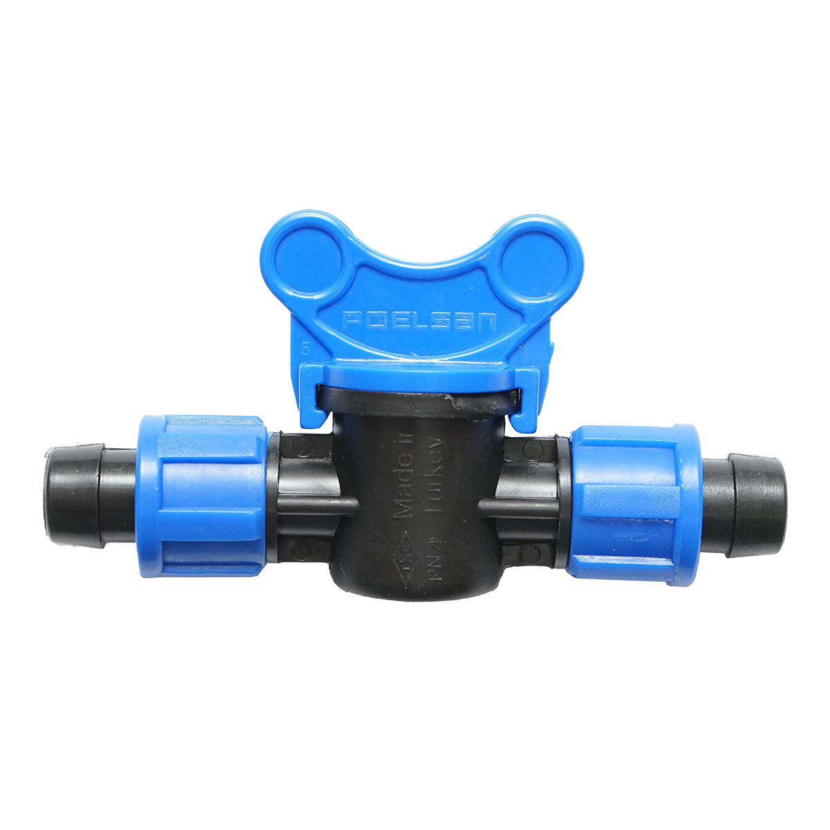 Rubinetto per tubo di gocciolamento uguale D16x16mm, PN4, per sistemi di irrigazione