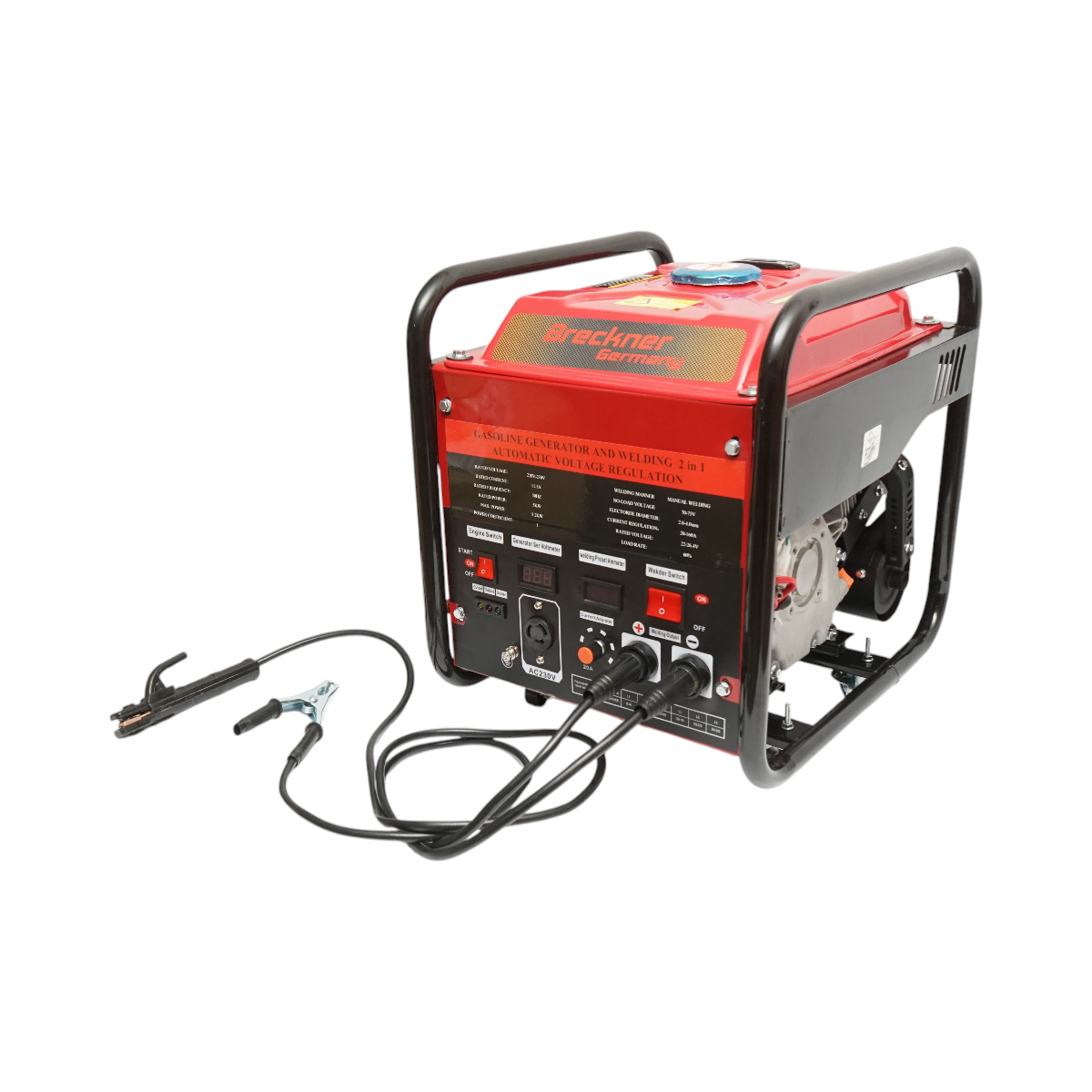 Saldatrice 160A con generatore elettrico 5KW/220V, motore a benzina 13 HP, avviamento manuale Breckner Germany