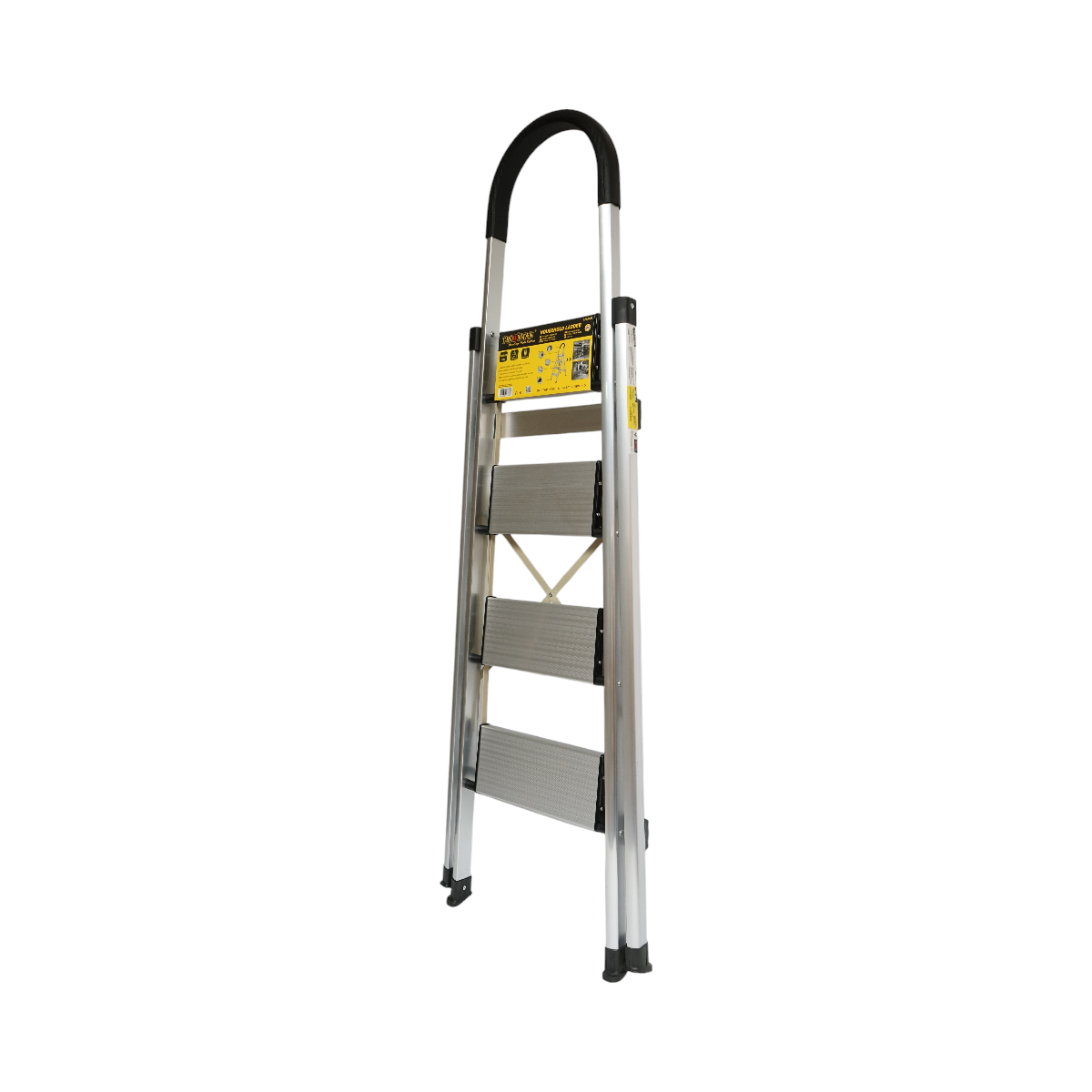 Scala pieghevole in alluminio, 4 gradini antiscivolo, altezza 143cm, capacità massima 150Kg, Crownman - immagine 2