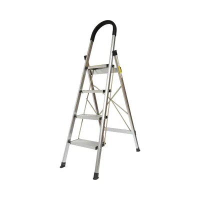 Scala pieghevole in alluminio, 4 gradini antiscivolo, altezza 143cm, capacità massima 150Kg, Crownman