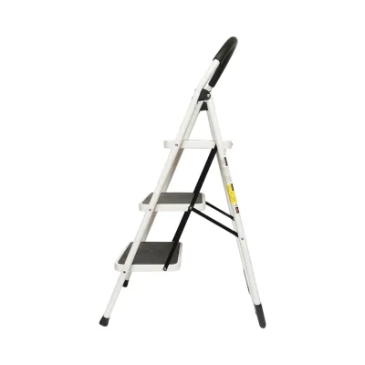 Scala pieghevole in metallo, 3 gradini con rivestimento antiscivolo, altezza 127cm, capacità massima 150Kg, Crownman - immagine 4