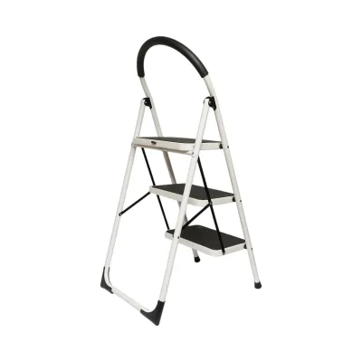 Scala pieghevole in metallo, 3 gradini con rivestimento antiscivolo, altezza 127cm, capacità massima 150Kg, Crownman - immagine 3