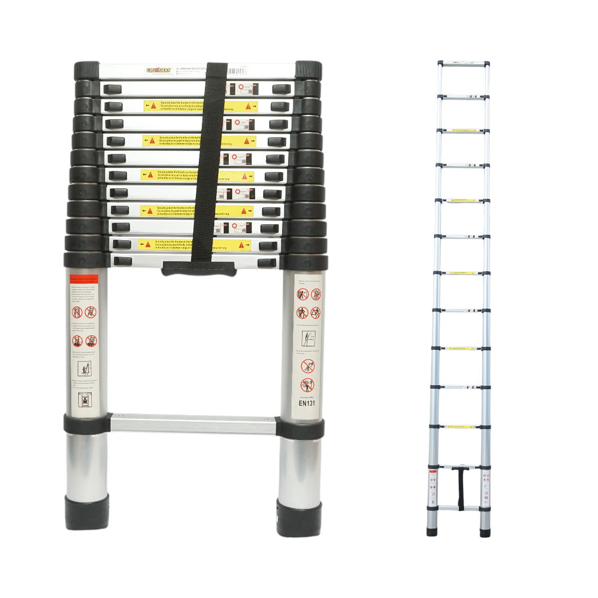 Scala telescopica in alluminio Crownman, 3,8 m, 13 gradini antiscivolo, portata massima 150 kg