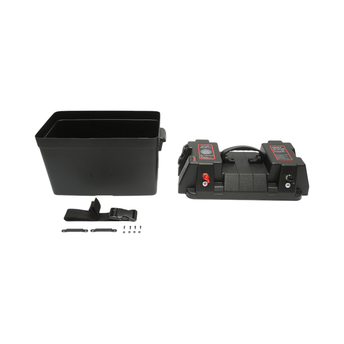 Scatola batteria auto 12 V con voltmetro DC 6–36 V, interruttore circuito 16 A, 2 prese accendisigari, display LCD, 2×USB, 340×195×200 mm. - immagine 3