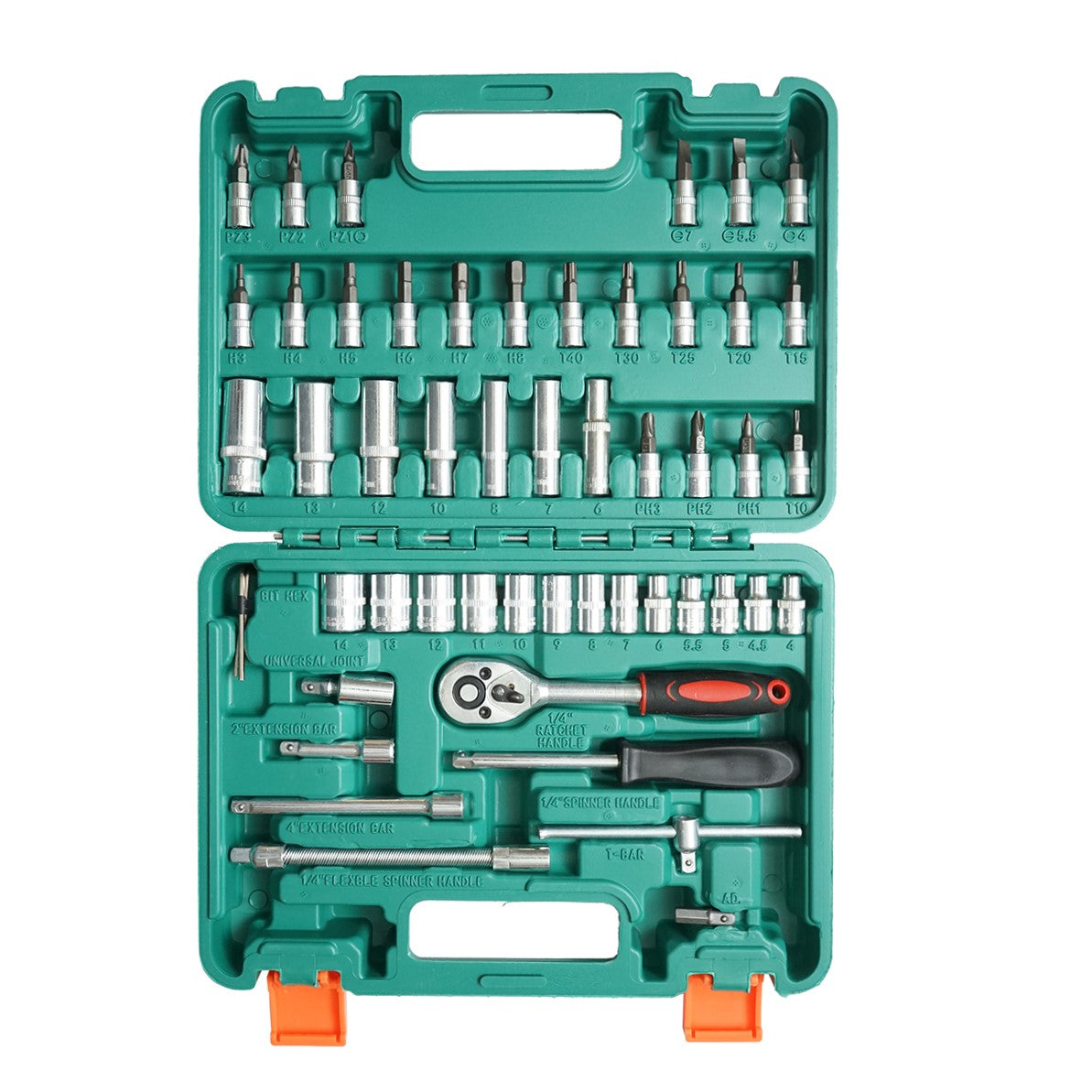 Scatola di chiavi a bussola lunghe e corte, punte, esagonali, torx, 1/4 cricchetto trainer 53 pezzi Breckner Germany - immagine 3