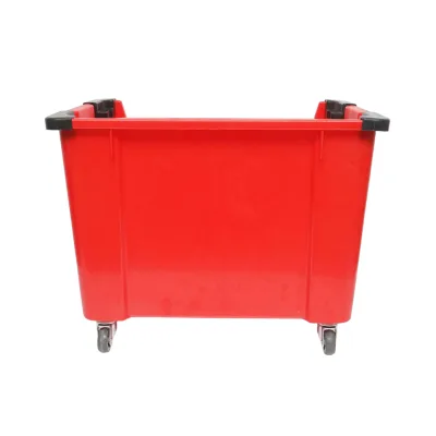 Scatola portaoggetti in plastica con ruote, 545x345x395 mm, rossa - immagine 4