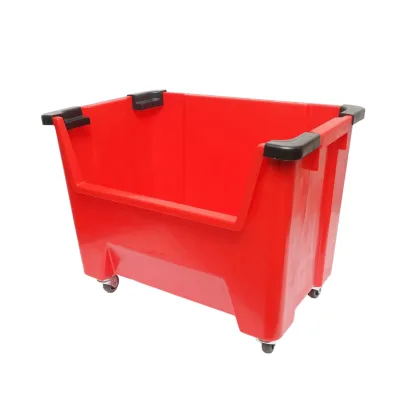 Scatola portaoggetti in plastica con ruote, 545x345x395 mm, rossa - immagine 2