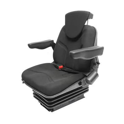Sedile nero per trattore, regolabile con braccioli, poggiatesta, cintura di sicurezza e sospensione meccanica, larghezza seduta 455 mm - immagine 2