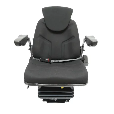 Sedile nero per trattore, regolabile con braccioli, poggiatesta, cintura di sicurezza e sospensione meccanica, larghezza seduta 455 mm
