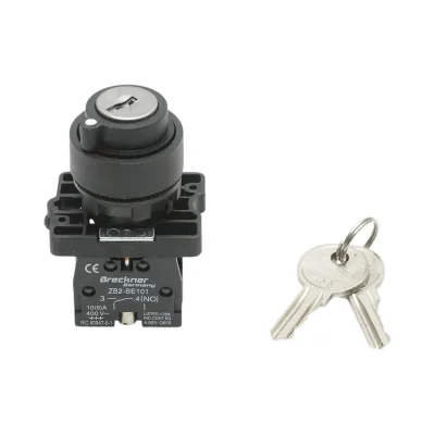 Selettore a 2 posizioni con blocco e chiave 1NO, 400V/10A, LAY5-EG21 Breckner Germany