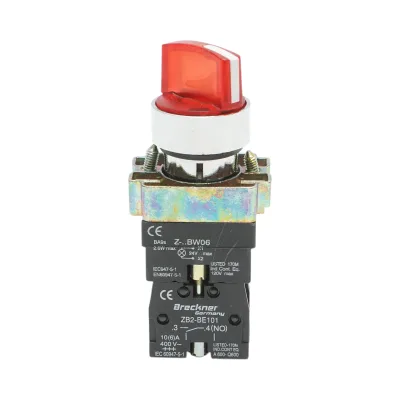 Selettore a 2 posizioni con blocco e indicatore di segnalazione LED rosso 1NO+1NC, 24V, LAY5 Breckner Germany