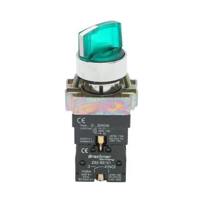 Selettore a 2 posizioni con ritenuta e indicatore di segnalazione LED verde 1NO+1NC, 220V, LAY5 Breckner Germany
