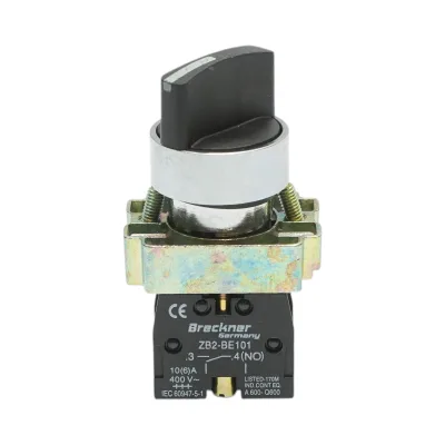 Selettore a 2 posizioni con ritenuta nero 1NO, 400V/10A, LAY5-BD21C Breckner Germany