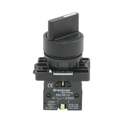 Selettore a 2 posizioni con ritenuta nero 1NO, 400V/10A, LAY5-ED21 Breckner Germany