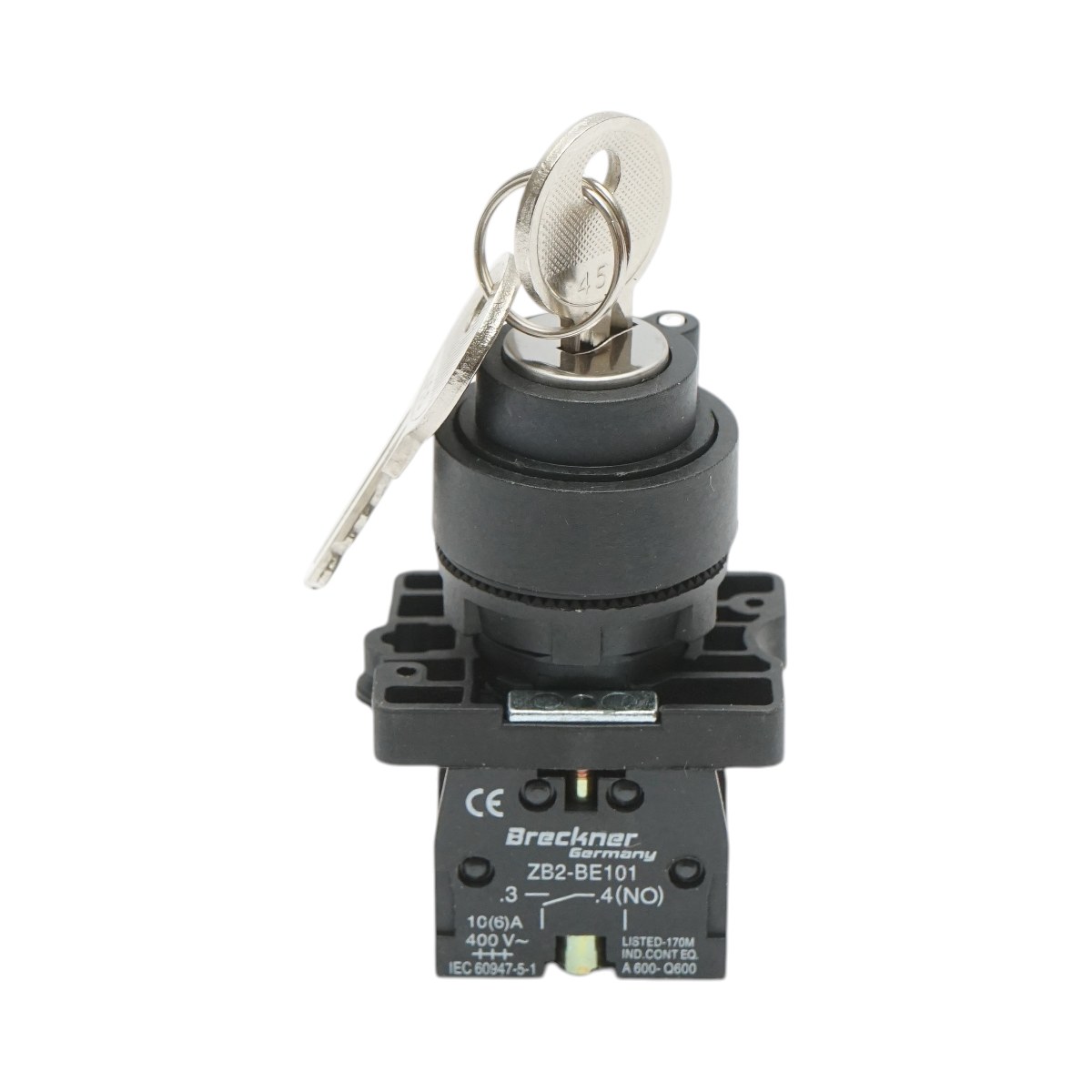 Selettore a 2 posizioni con ritorno e chiave 1NO+1NC, 400V/10A, LAY5-EG65 Breckner Germany - immagine 2